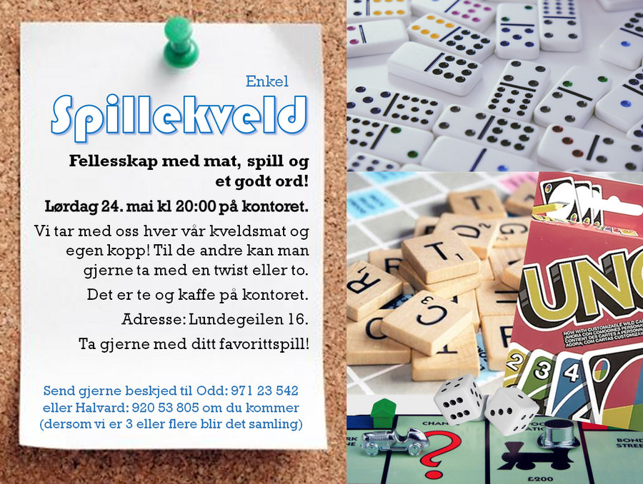 Spillekveld, lørdag 24. mai på Kontoret